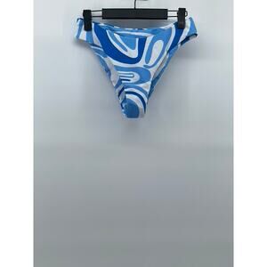 AURELLE Women's Blue-White Swirl Print Medium Coverage Bikini Bottom SZ M